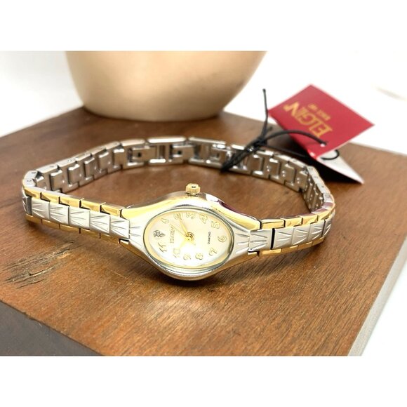 Elgin Women's Watch EG8076 Silver Tone Dial Two Tone Stainless Steel Petite Oval - Picture 7 of 13